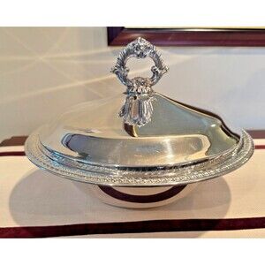 Vintage Silver Plated F B Rogers Covered Serving 3-Piece Pyrex Glass Dish